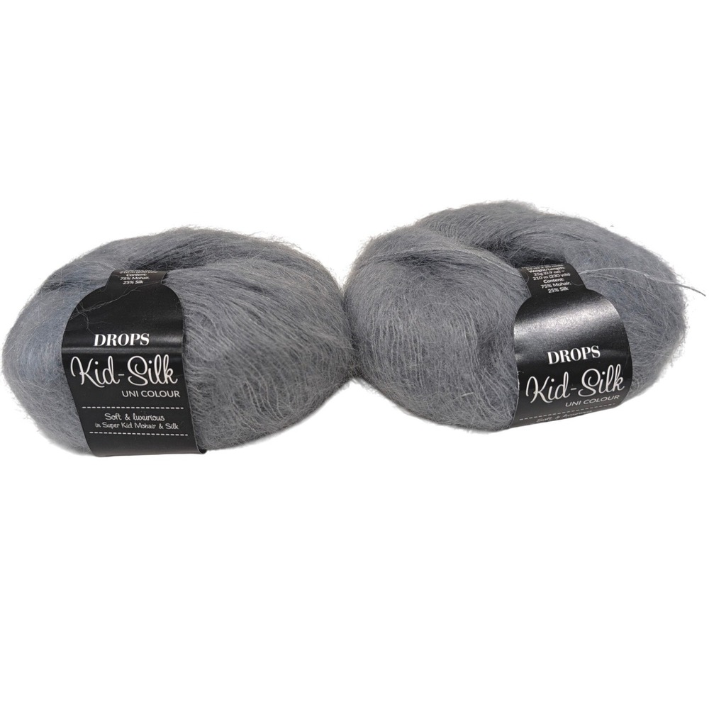 2 Skeins Drops Kid-Silk Uni Colour Yarn 75% Mohair 25% Silk Grey Color 10